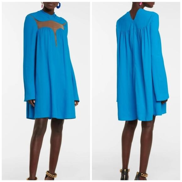 NWT Stella Mccartney  Cerulean Blue Cutout Mesh Mini Dress $1675 Sz IT 42 US 6 - Picture 1 of 11